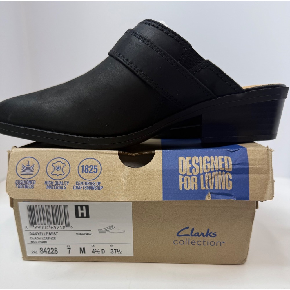 Clark's Danyelle Mist Clogs Black Leather Size 7 Women boho Retro - Picture 2 of 9